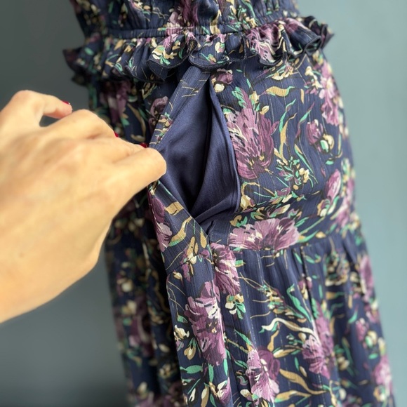 MELLODAY Floral Chiffon Midi Maxi Deep V-neck Flutter Sleeve Dress w Pockets - Picture 12 of 17